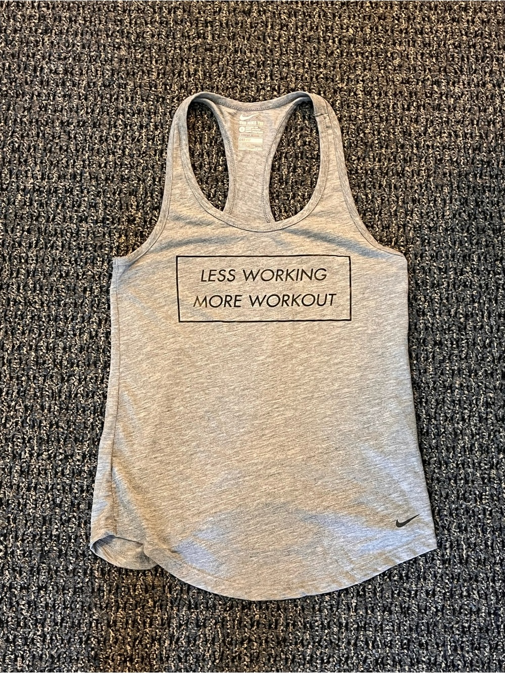 Women’s Nike Dri-Fit Tank Top Workout Shirt Small Gray Less Working More Workout